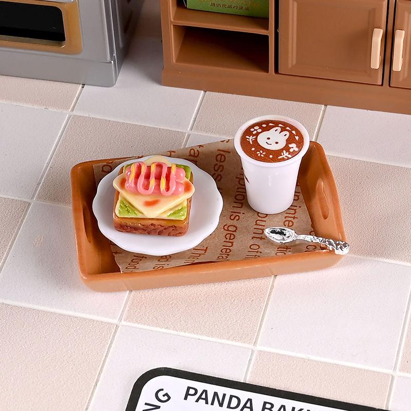 2Set 1/6 Scale Miniature Dollhouse Sumilation Mini Milk Tea Cake With Plate For Kid Pretend Play Toys