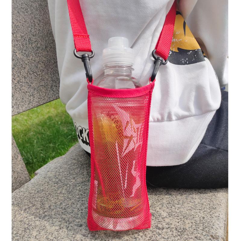 Water Bottle Holder Mesh Bottle Sling With Adjustable Shoulder Strap Kids Water Bottle Carrier Sleeve For Walking Outdoor Sports