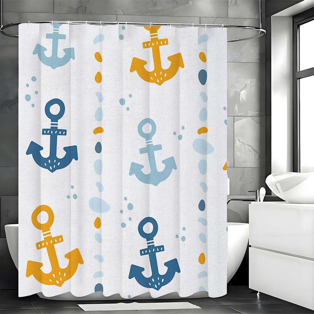 Cartoon Anchor Shower Curtain, Bathroom Decorative Shower Curtain, Waterproof Shower Curtain with Hooks