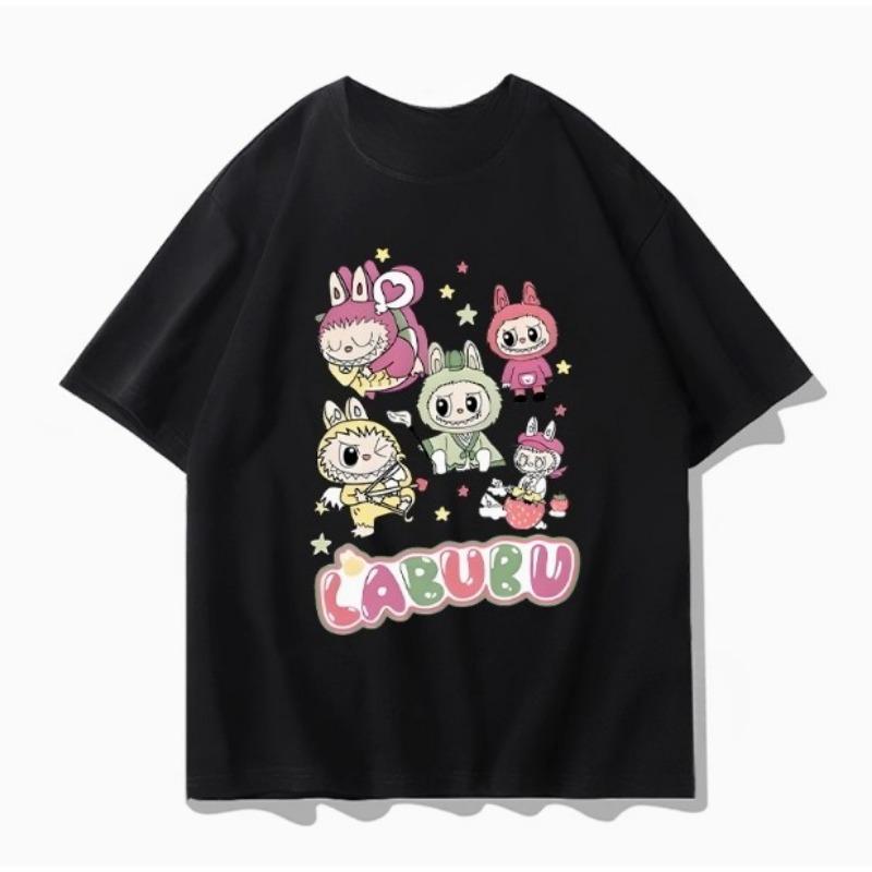 LABUBU Collaboration Short-sleeved T-shirt for Men in Summer, Labubu Doll Accessories, Loose and Versatile Clothes, Half-sleeved