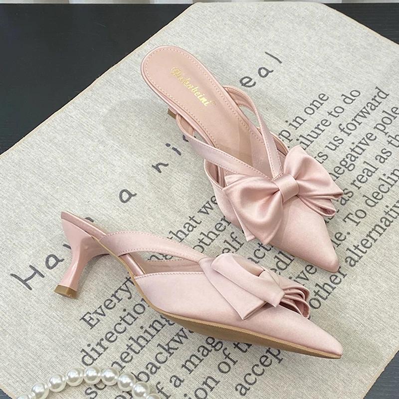 Fashion 2025 New Summer Pointed Toe Women Slippers Fashion High Heels Party Pumps Mules Slide Shoes