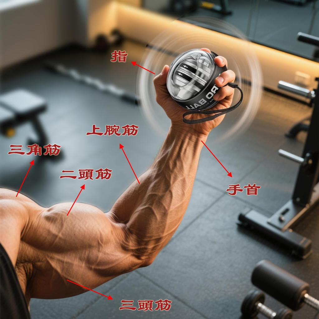 Grip Strength Ball Power Gyro Ball with LED Grip Muscle Arm Muscle Stress Strap for Men and Women Auto-Start Function, Light, Strengthening, Training,