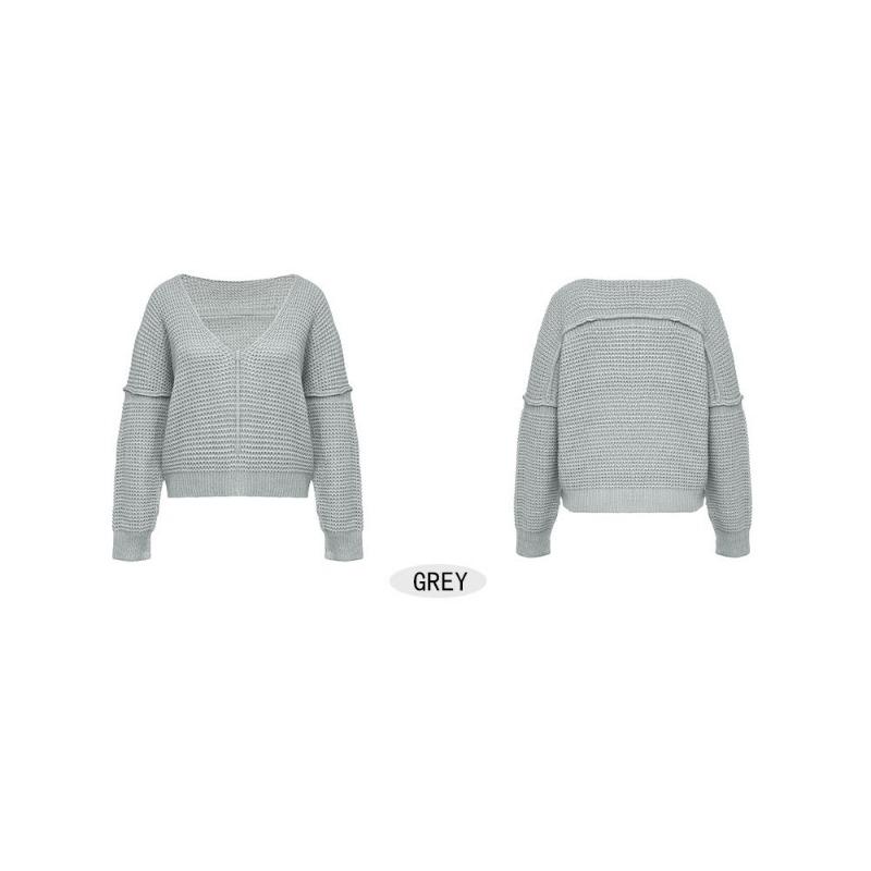 Women S V Neck Off Shoulder Knit Sweater Solid Color Casual