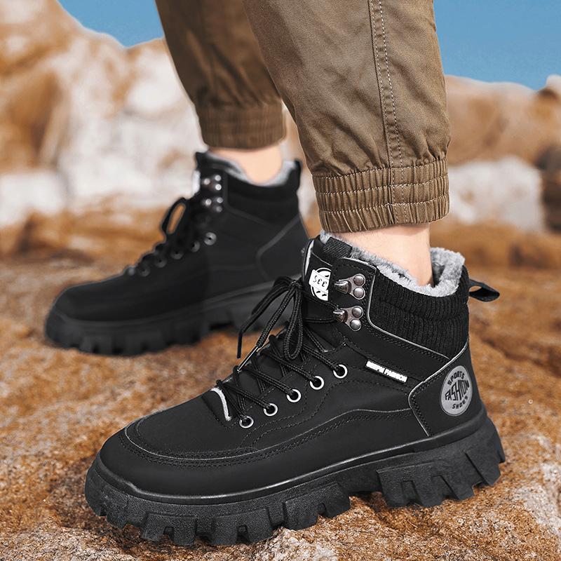 Fashion Winter Boots Trendy Men High Top Ankle Boots Luxury British Workwear Short Boots Fashion Thick Soled Warm Casual Cotton Shoes