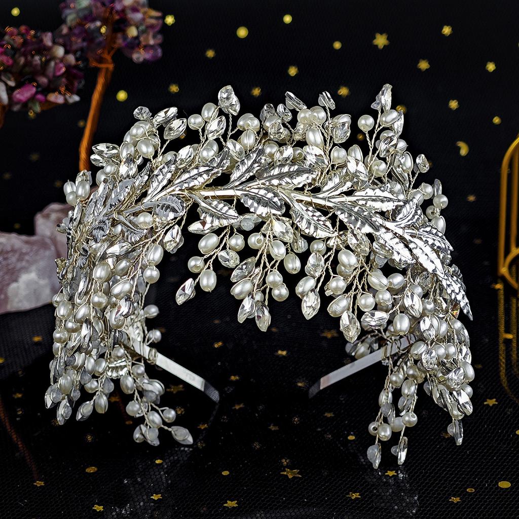 SLBRIDAL Luxury Handmade Flexible Rhinestones Crystals Pearls Wedding Tiara Headband Bridal Crown Women Hair Accessories Jewelry