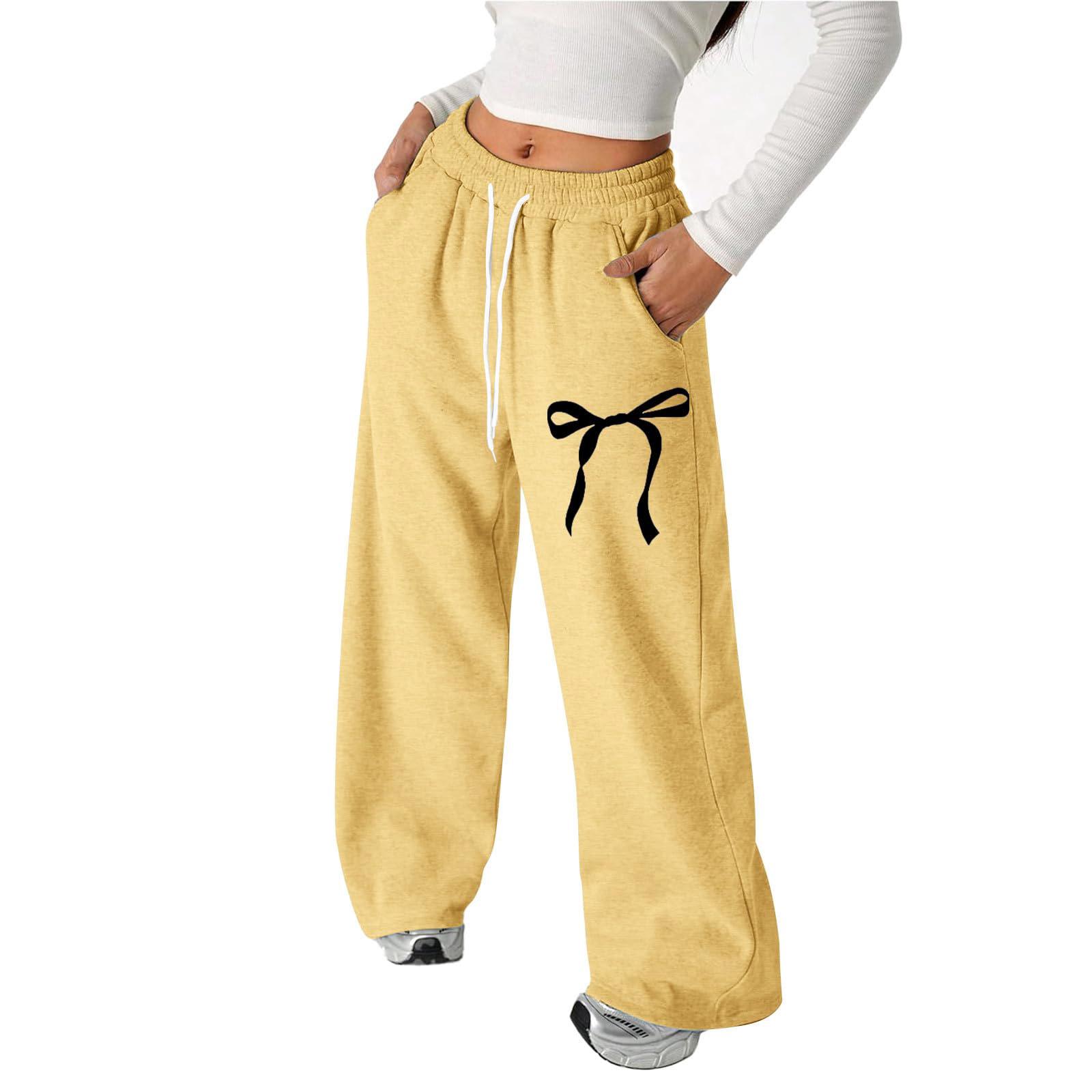 

Girls High Waisted Bow Wide Leg Pants With Loose Pockets 160 жовтий