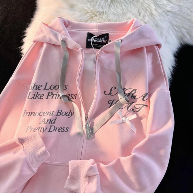 American sweet and cool wind cat ears hooded sweater women's spring and autumn 2025 design sense niche lazy chic couple coat