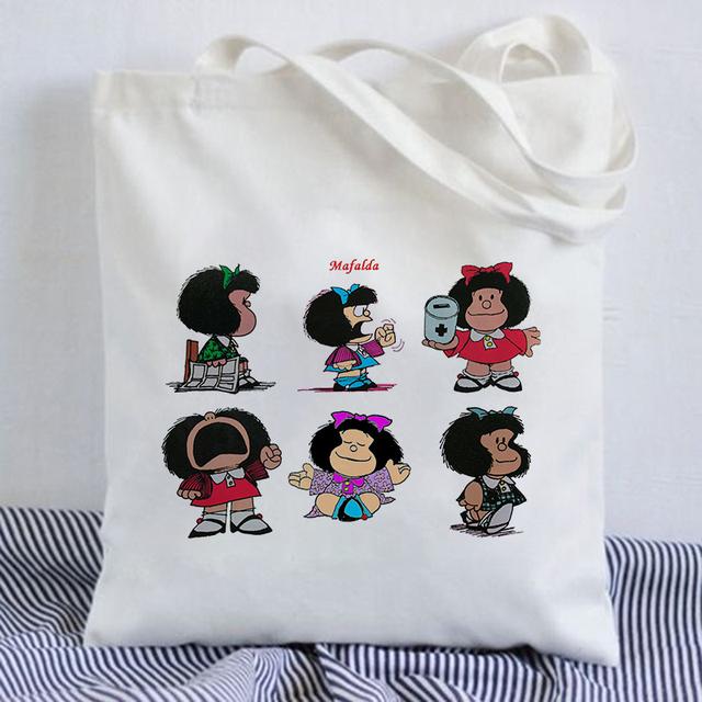 Kawaii Shopping Bag Mafalda Cute Anime Harajuku Canvas Bag Tote Bag Lady Handbag Large Capacity Shopper Bag Casual Shoulder Bag