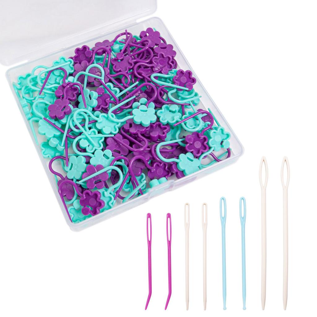 100Pcs Flower Shape Locking Stitching Markers Clip with 8 Large Eye Sewing Needle Knitting Marker Sewing Accessories