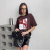 T-shirt d'été décontracté pour femme avec imprimé lettres à manches courtes - Haut polyvalent style paresseux