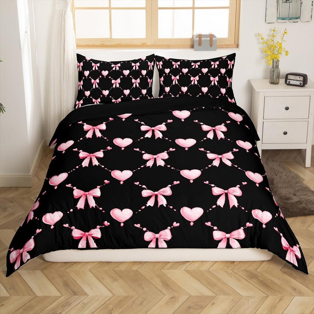 Cute Kawaii Bowknot Kids Duvet Cover Geometric Plaid Butterfly Knot  Quilt Cover For Girls Teen  Women Adults 3 Pcs  No Quilt