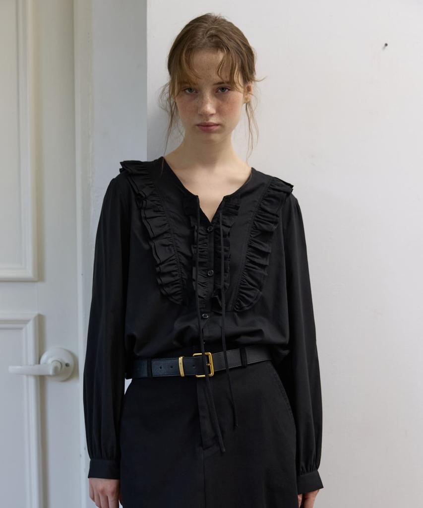 OPENDOORSTUDIO Vintage Ruffle Blouse Black