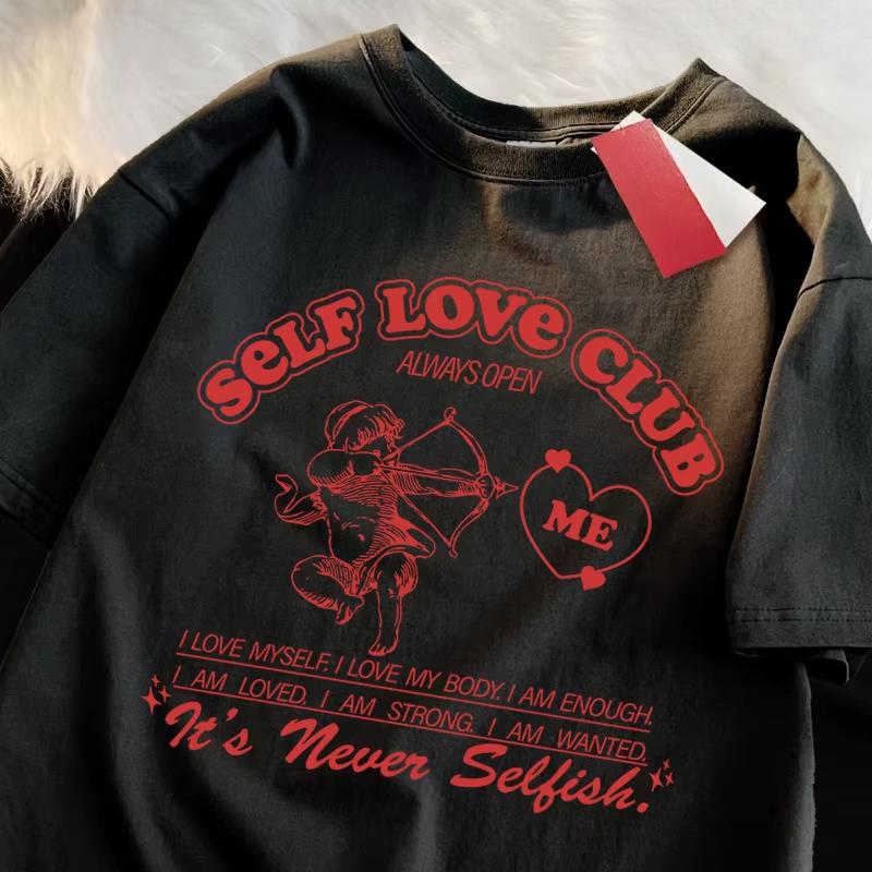 Self Love Club Fun Cupid Men Women T Shirts Breathable Street Tee Clothes Summer Fashion Loose Casual Oversized T Shirt Women