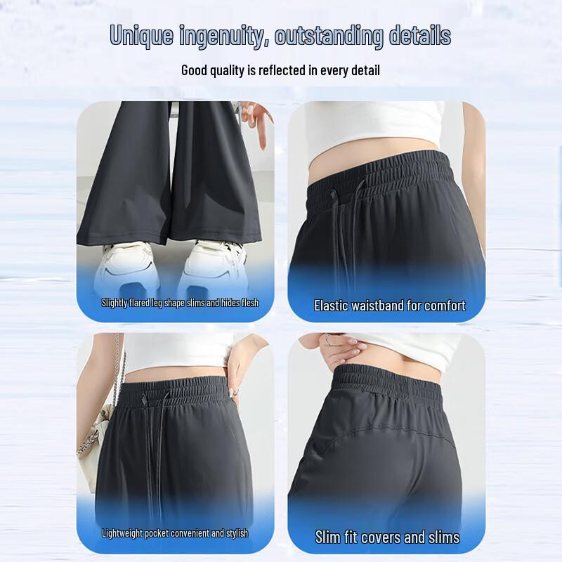 JEANSWEST Women's Ice Silk Micro-Flared High-Waist Casual Pants