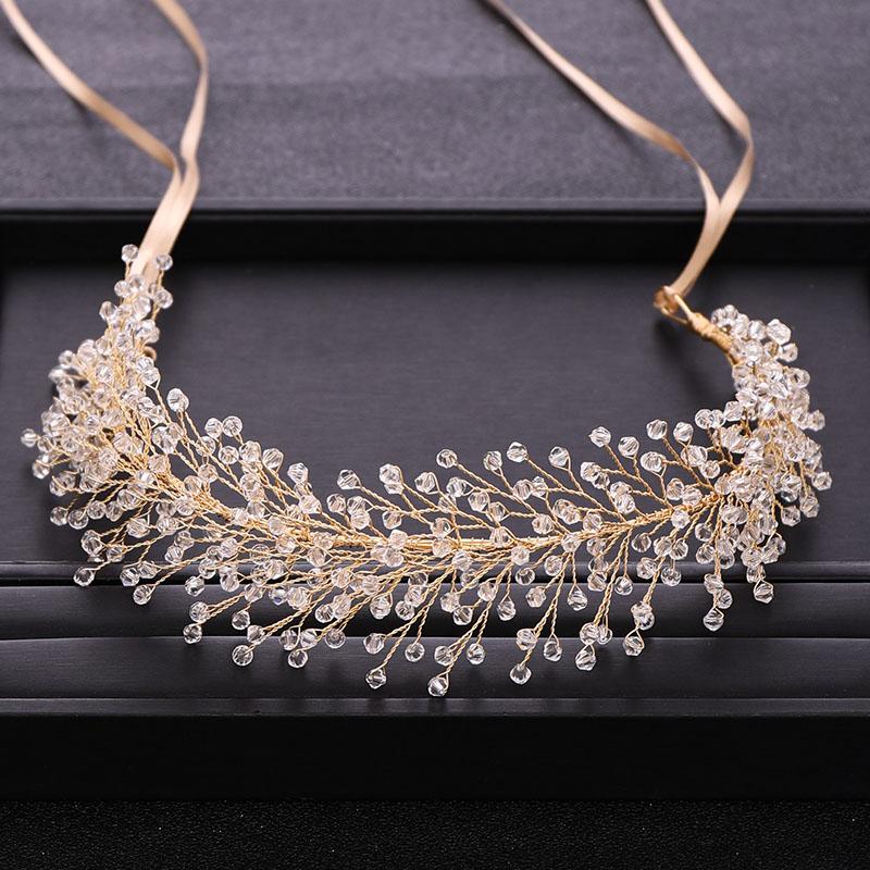 Trendy bryllupshårtilbehør Barokk Rhinestone Krystall Pannebånd Brude Tiara Gull Pannebånd Dronning Ballhodeplagg Håndlaget