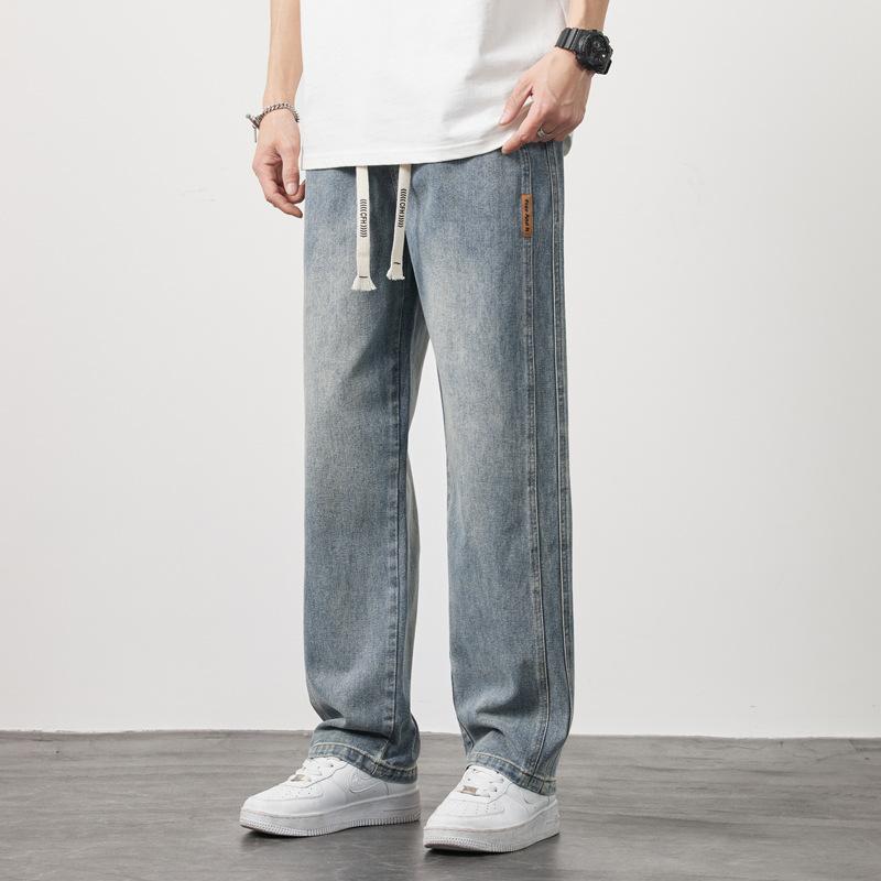 Retro Jeans Men's Spring and Autumn Straight Loose Trendy Brand Wide-leg Versatile Casual Long Pants for Boys