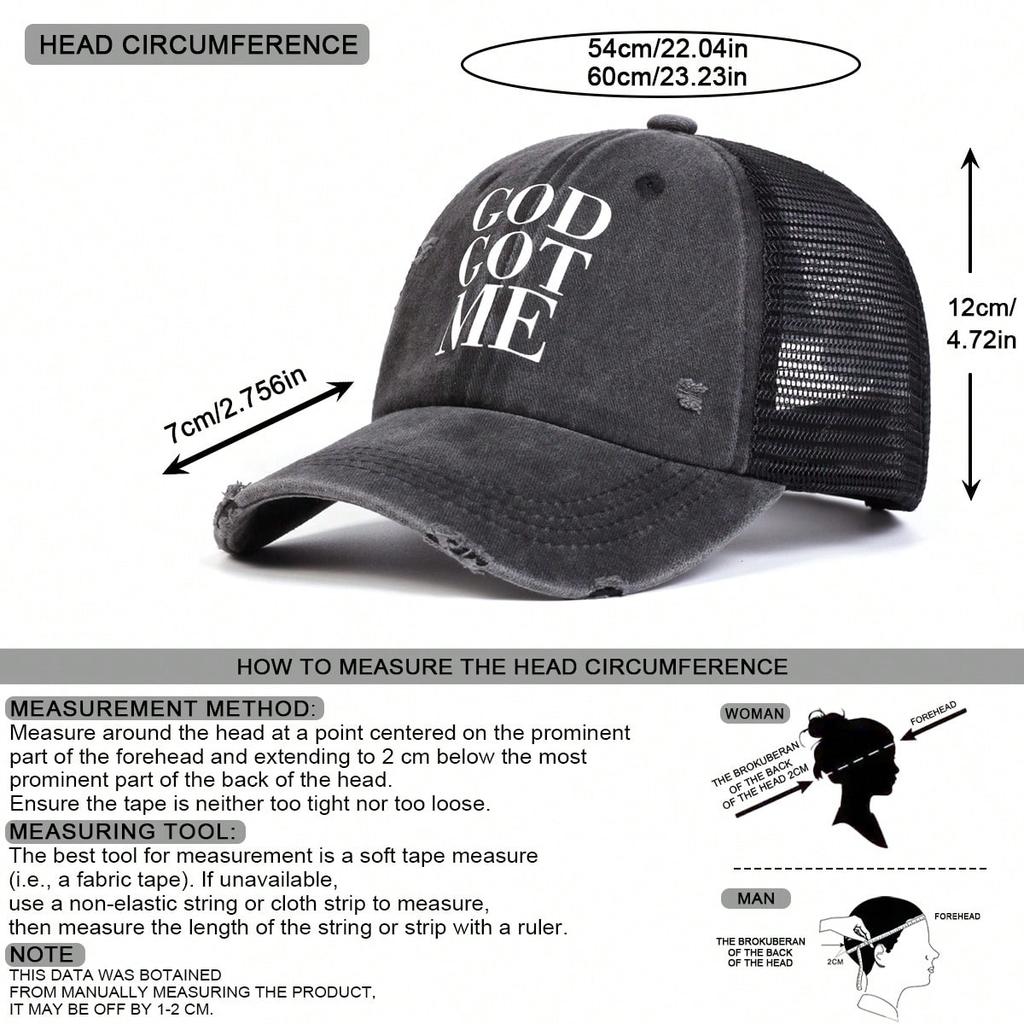 1pc Women's Washed Baseball Cap with Letter Print,Outdoor Sun Protection Adjustable Casual Mesh Cap,for Travel Beach Vacation