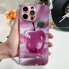Pink Crystal For Apple Pattern Pink Metallic Paint Glass Phone Case For iPhone 11 12 13 14 15 16 17 Pro Max Plus 16E 17Air Cover