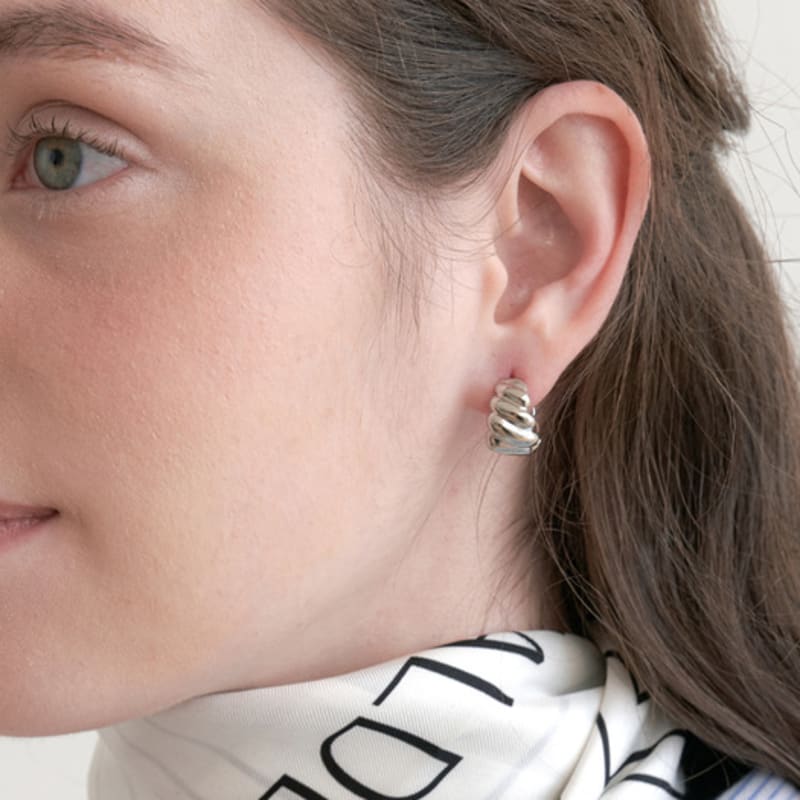 halden rope round one touch earrings (E051_silver)