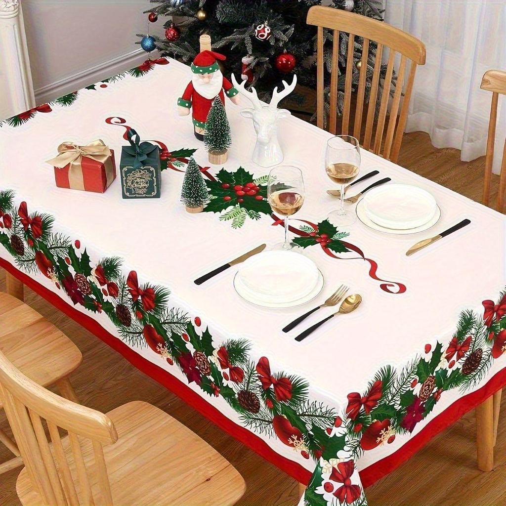 Christmas Tablecloth Digital Print - Winter Snowman Reindeer Xmas Tree Dining Table Festival Decor Table Cover