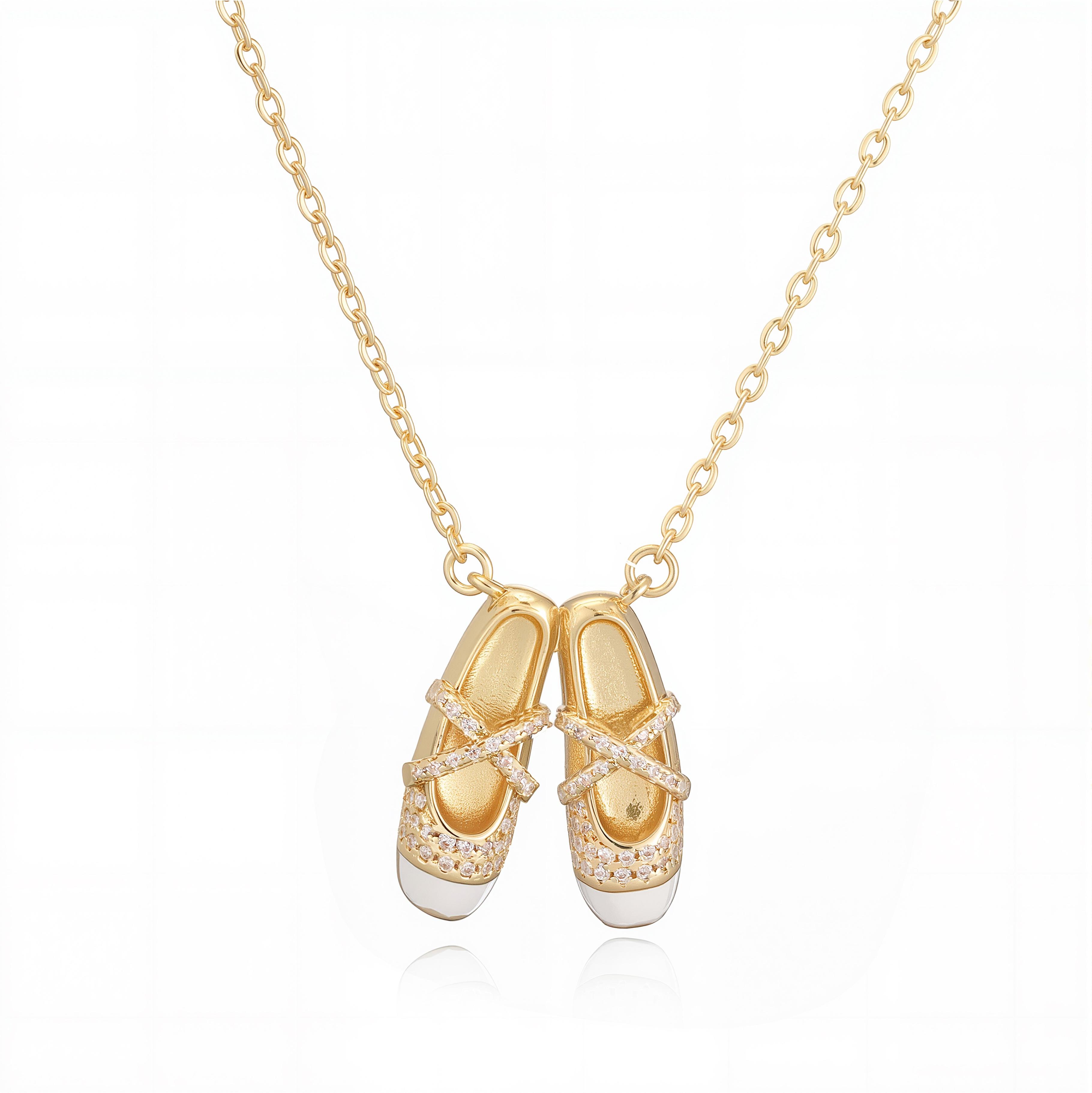 

HECHENG 18K Golden-Plated Sweet and Romantic Ballet Shoe Pendant Necklace Exquisite Brass Chain Jewellery Women s Party Gift Other білий