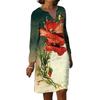 Women Midi Dress Flower Print V-neck Long Sleeves Vintage Pullover Daily Wear Colorful Holiday Autumn Women Beach Dress Female Clothes