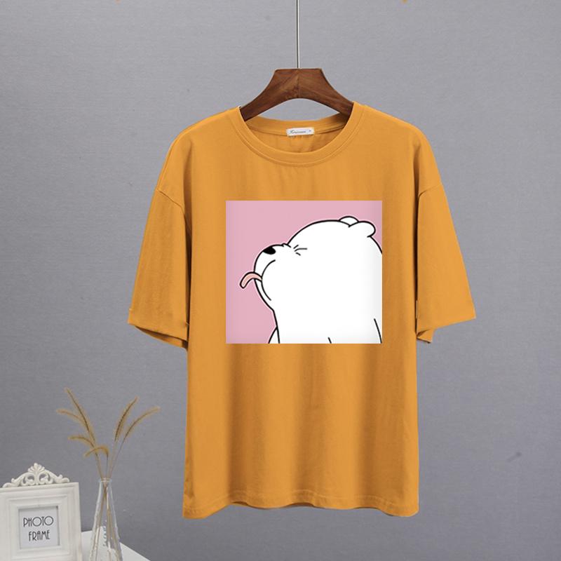 Shellsuning Summer Cute Printed Cotton T Shirt Women Loose Short Sleeve Trend Tees Female Casual Streetwear All-match Basic Tops