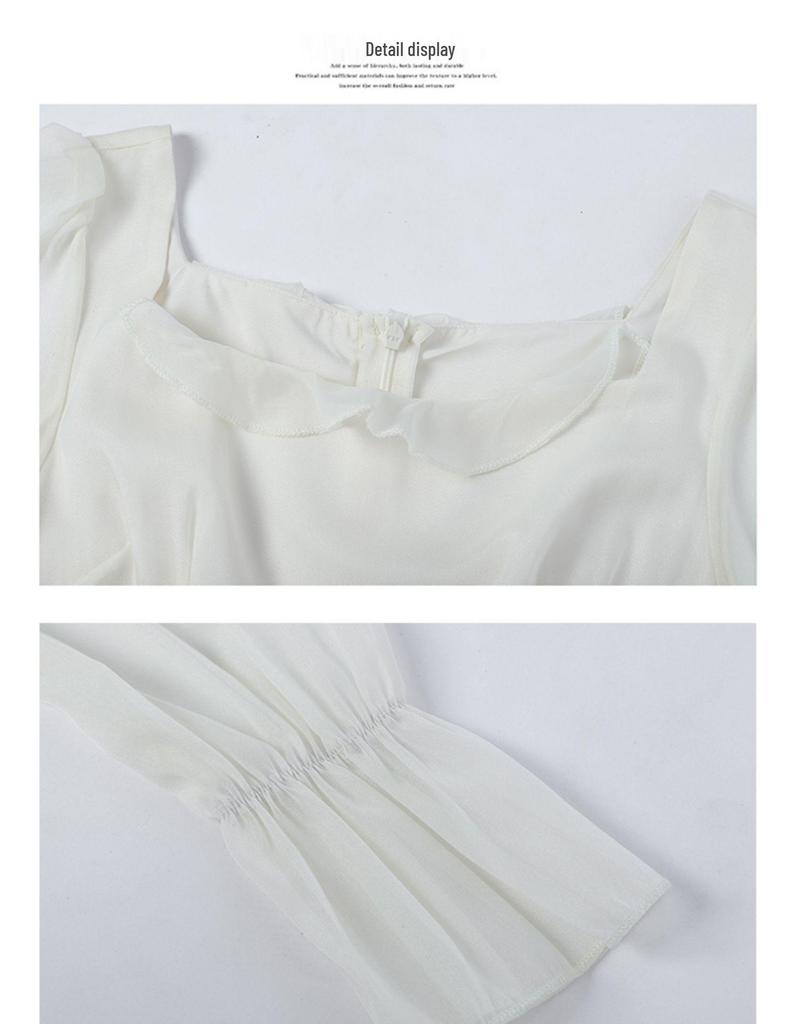 White French Ruffle Long Sleeve Dress: Waist-Defining Fairy Style for Seaside Vacations