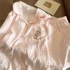 Cute Pink Plaid Kapibara Pajamas Women's Summer Short-sleeved Shorts Cardigan Set Student Dormitory Loungewear
