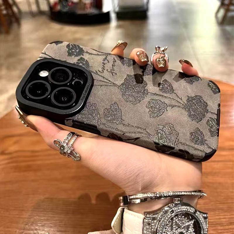 Luxury Retro Rose Matte Soft Leather Phone Case For iPhone 15 14 Plus 13 12 11 Pro Max Lens Protection Shockproof Silicone Cover