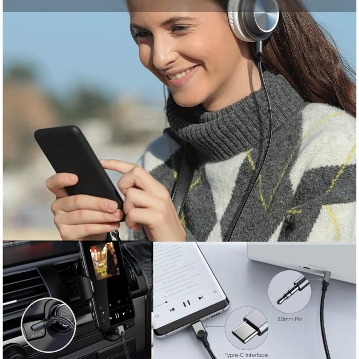 Lydkabel - Phonillico - USB-C til 3,5 mm jack-adapter - Kompatibel med Samsung S22/S21/S20 - Svart
