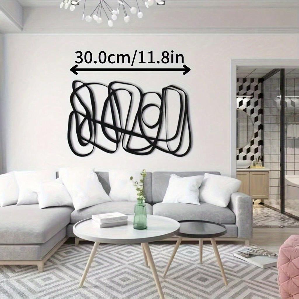 1 Modern Minimalist Metal Wall Art - Black Abstract Linear Design