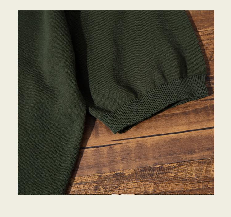 Men's Italian Khaki Knitted Polo Shirt - American Retro Short-Sleeved Cotton Tee for Summer