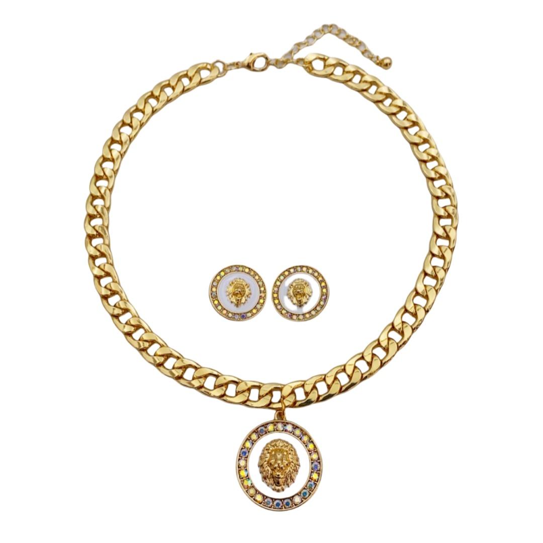 

Модные ожерелья и серьги из цинкового сплава с головой льва, комплекты ювелирных изделий для женщин