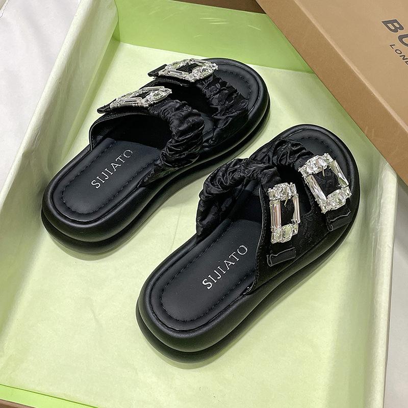 

Guofeng new Chinese Internet celebrity slippers women summer wear new rhinestone thick bottom ink cool slippers women 40 чёрный
