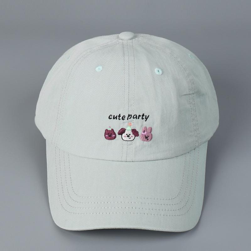 Korean Cute Dog Embroidery Baseball Cap Women Summer Casual Curved Brim Soft Top Pure Cotton Sun Baseball Cap