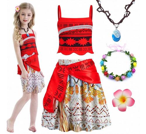 Moana - Girls Costume, Princess Dress For Girls With Flow 130 красный