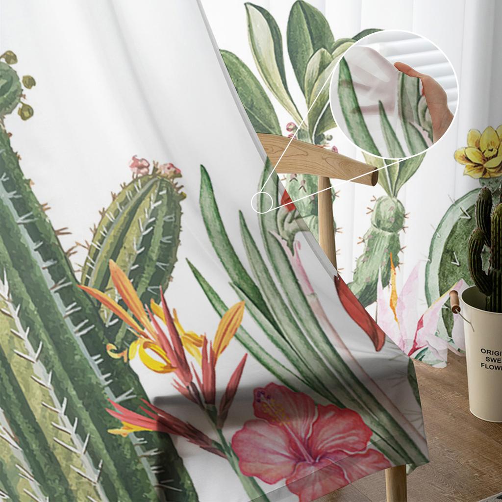 Idyllic Cactus Tropical Plants Sheer Curtains for Living Room Decoration Window Curtains Kitchen Tulle Voile Organza Curtains