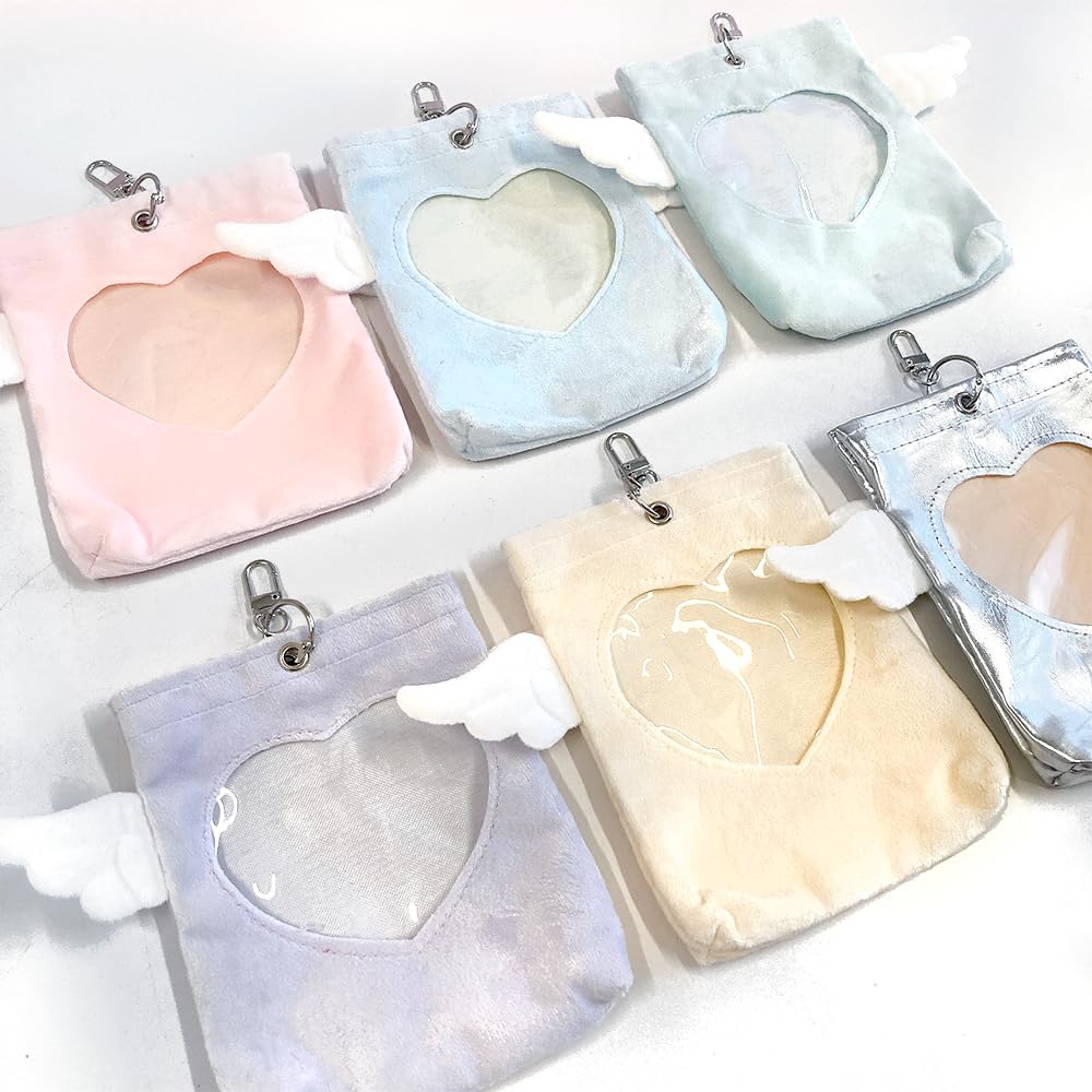 Plyšové pouzdro s křídly pro 10cm plyšové srdce, Andělská taška fialová Hračky, Okénko, Křídla, Průhledné, Přívěsek, [Použité]