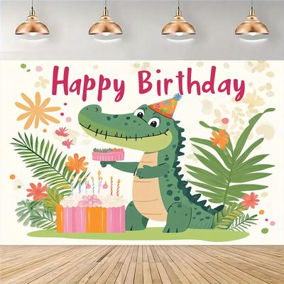 Ein Cartoon-Krokodil-Geburtstagshintergrund, Polyester-Partybanner, Hochzeit, Geburtstag, Jahrestag