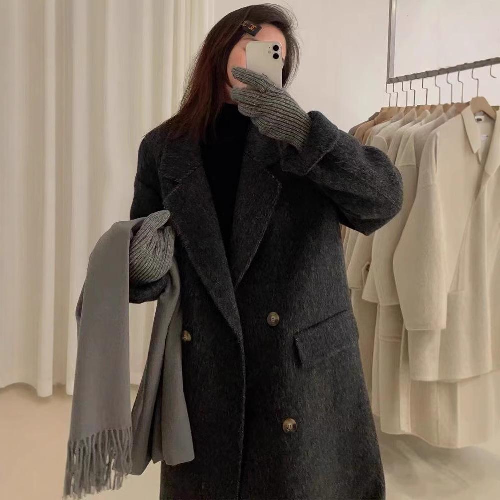 New Autumn and Winter Korean Style Fashionable Four-button Versatile Slim Women's Trendy Wool Coat Long-length Style