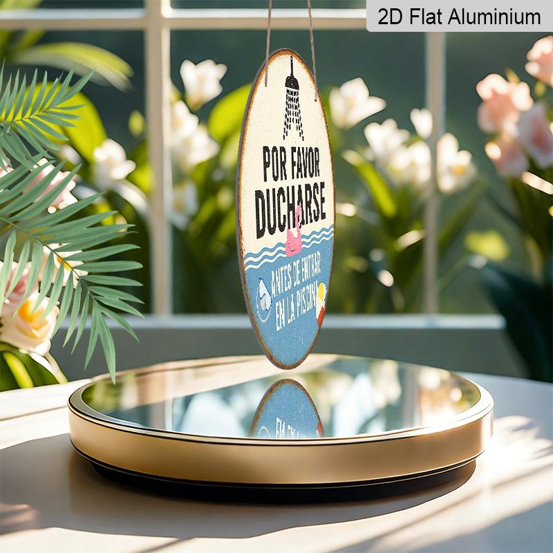 2D Flat, 1pc 2D Flat, Round Spanish Aluminum Sign, "Please Shower Before Entering The Pool" Vintage Decorative Plaque, Pool Rule Reminder Sign, Ideal