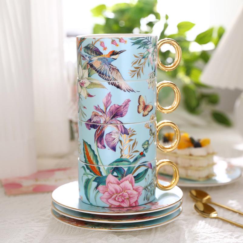 Nuoxuan Small Luxury Pastoral Ceramic Light Luxury Coffee Cup And Saucer Set Household Living Room Set Cup
