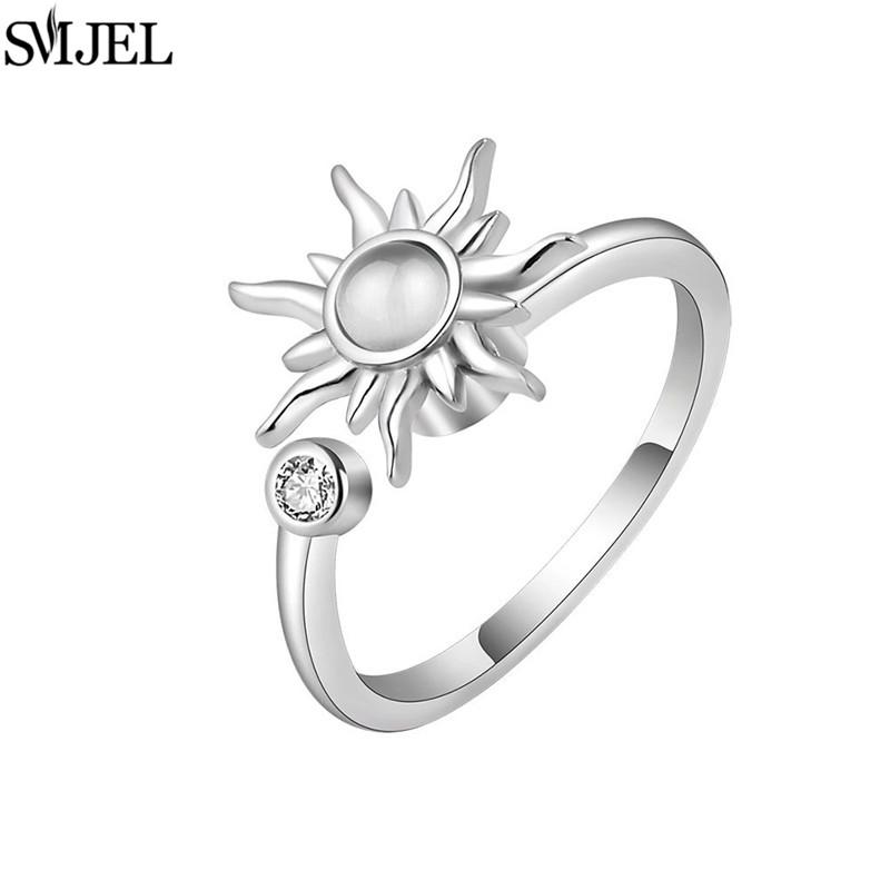Anelli Antistress Ansia Fidget per Donna Multipli Cristallo Fiore Sole Cuore Metallo Spinner Anello Rotante Gioielli da Matrimonio