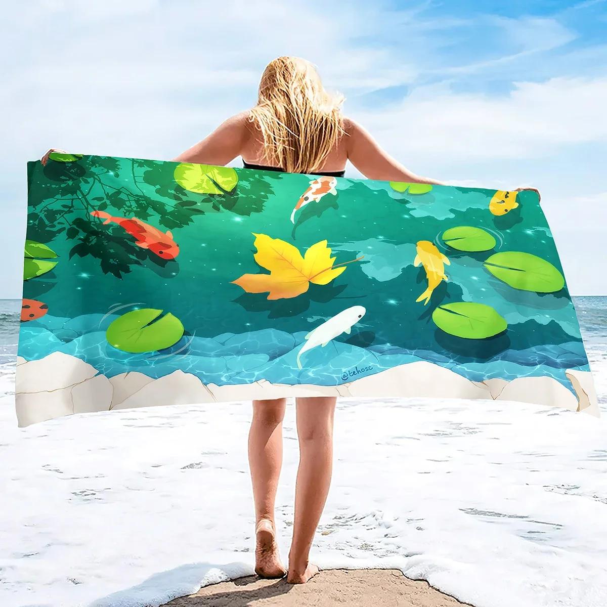 

Microfiber Towel Fish Print Quick-drying Beach Towel Blanket,Sand Proof Swimming Bath Pool Towel for Travel Camping Yoga Sport W30*H60(CM)