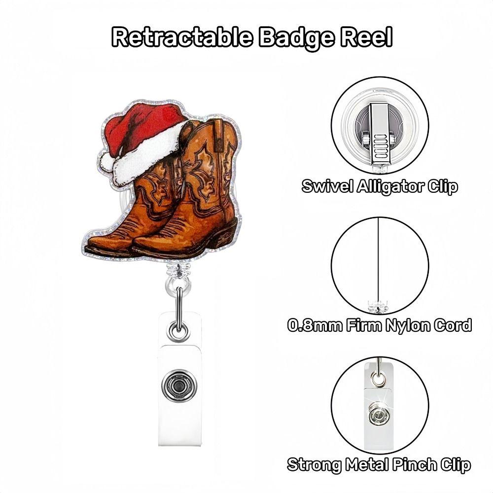 Retractable Christmas Badge Reels Christmas Hat Snowman Elk Alligator Badge Clip  Xmas