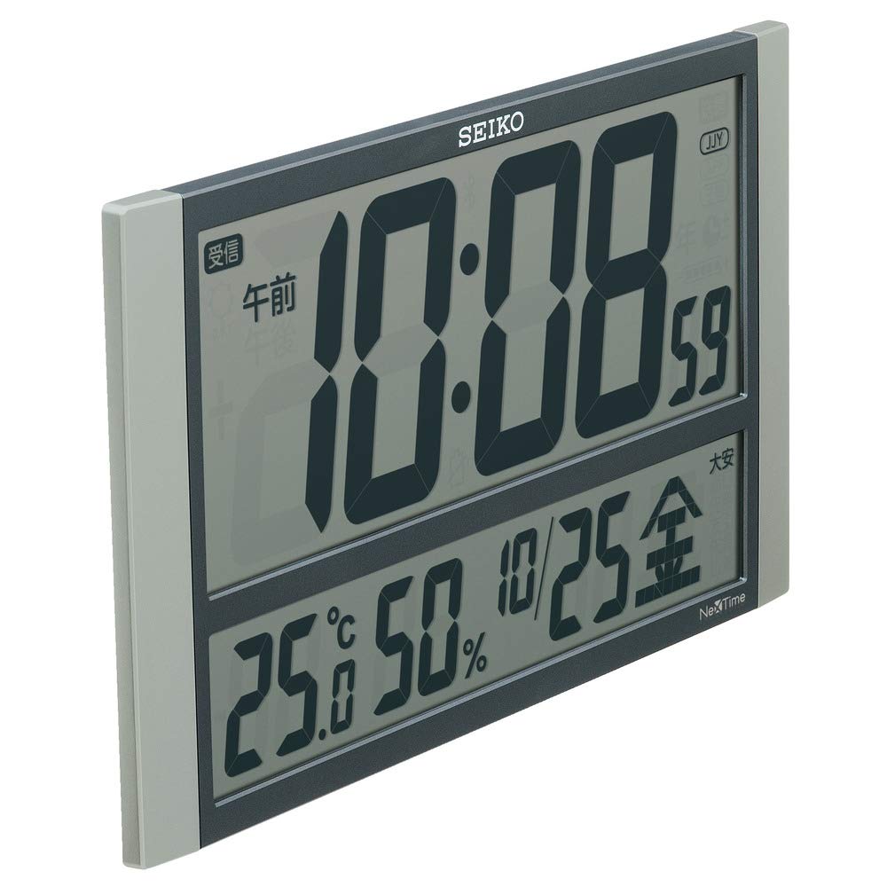 Seiko Clock Wall Clock Office Type Radio Wave Large Digital Calendar Temperature Humidity Display Seiko Nextime Silver Metallic Body X X ZS450S Size
