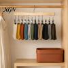 Leggings Organizer for Dorm Legging Hangers with 12 Clips, Space Saving Wooden Pants Closet Underwear And Accessory Organizer, 360 Degree