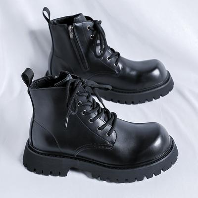 Fashion British Style 2024 Autumn Winter Shoes Men Casual Leather Boots Thick Sole Non-slip Warm Plush Cold Winter Outdoor Ankle Botas