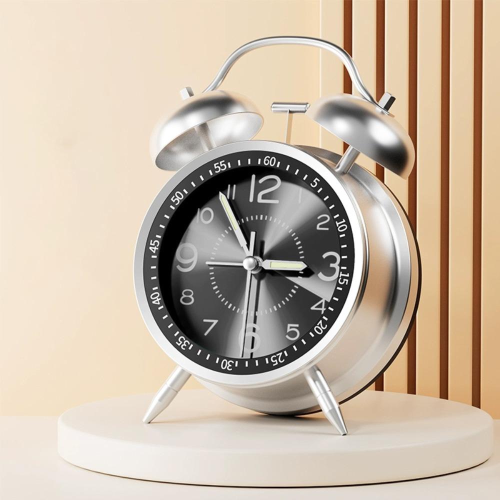 Metal Frame Bedroom Alarm Clock with Night Light Loud Alarm Clock Twin Bell Alarm Clock Desktop